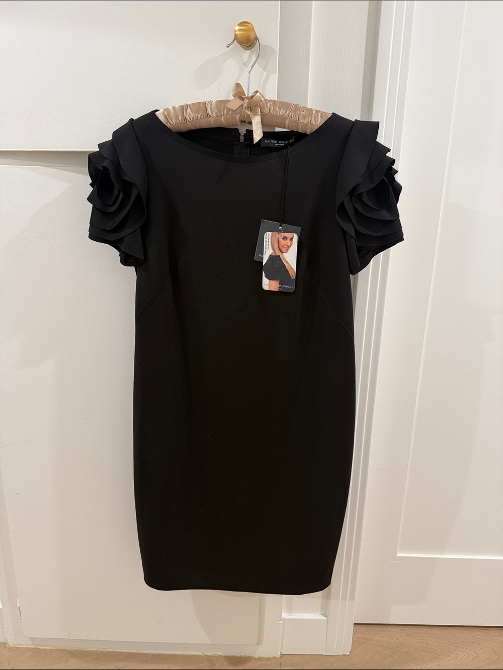 Pietro Brunelli Black Mini Dress with Layered Ruffle Sleeves